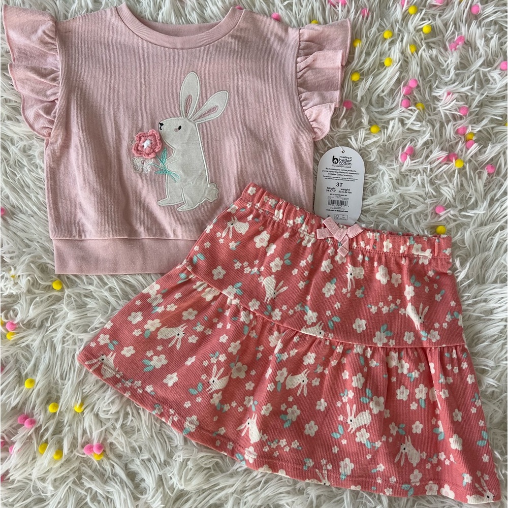 Wonder Nation Toddler GirlsShort Sleeve Tee and Skirt Outfit Set.